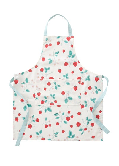 Catherine Lansfield Cream Strawberry Garden Cotton Adult Kitchen Apron ( 70x80 cm)