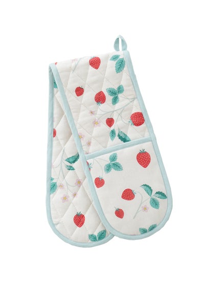 Catherine Lansfield Cream Strawberry Garden Cotton Double Oven Glove