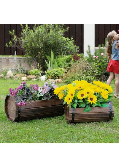 Outsunny Brown Wooden Flower Plant Pot 2PCs (56L)