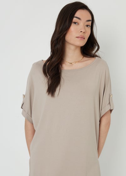 Threadbare Stone Lilou Batwing Sleeve Slash Neck Tunic Top