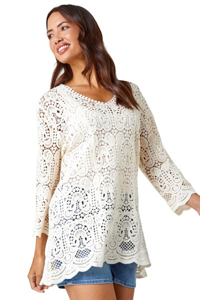 Roman Natural Cotton Crochet Tunic Top