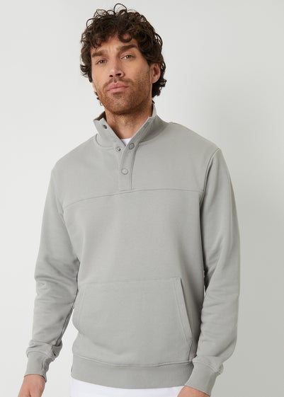 Threadbare Grey Elfie Quarter Popper Funnel Neck Jumper