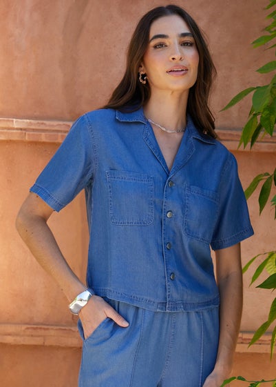 Threadbare Light Blue Water Cropped Chambray Shirt