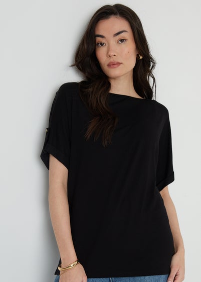 Threadbare Black Lilou Batwing Sleeve Slash Neck Tunic Top