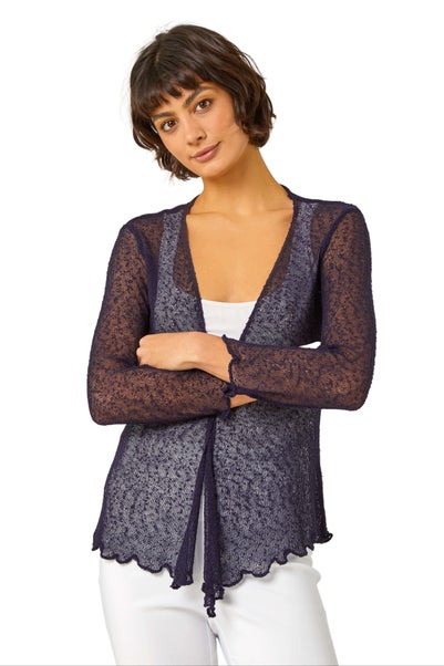 Roman Navy Textured Pointelle Detail Shrug