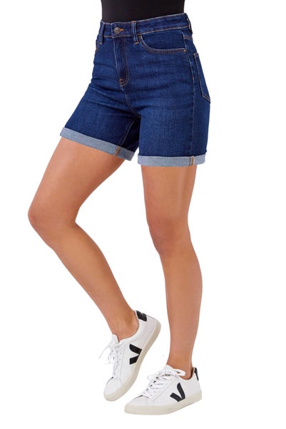 Roman Indigo Stretch Denim Mom Shorts