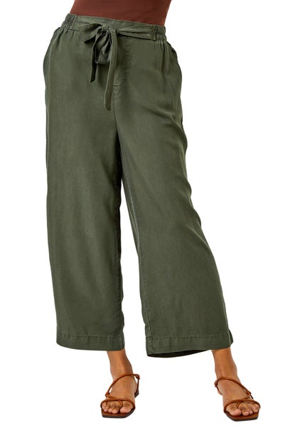 Roman Khaki Waist Tie Detail Culottes