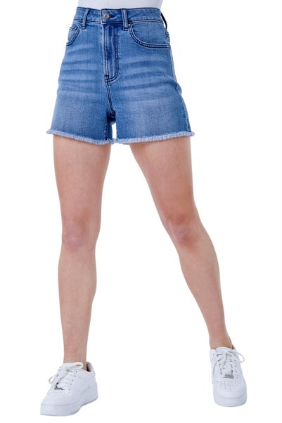 Dusk Blue Frayed Hem Denim Shorts