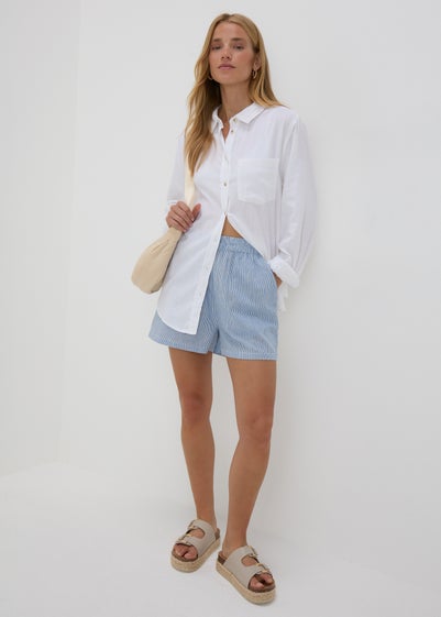 Blue Stripe Cotton Shorts