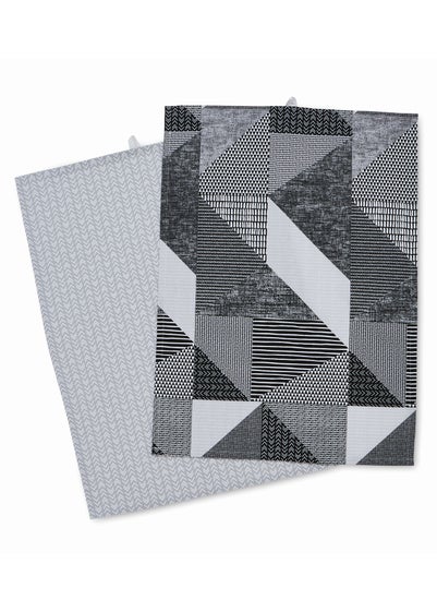 Catherine Lansfield Grey Larsson Geo Cotton Kitchen Towel Pack of 4 (50x75 cm)