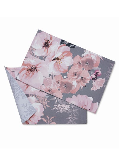 Catherine Lansfield Grey Floral Cotton Dining Placemat 4 Pack (30x46 cm) - One Size