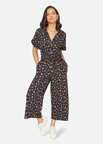 Yumi Black Recycled Watermelon Print Jumpsuit