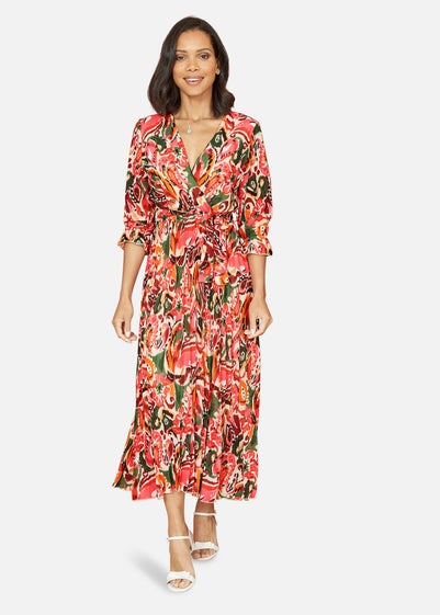 Yumi Pink Paisley Pleated Midi Dress With Pleats