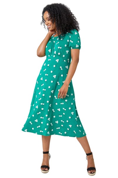 Roman Petite Green Petite Floral Print Midi Dress