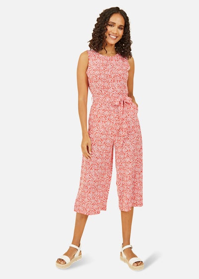 Mela  Red Ditsy Floral Print Culotte Jumpsuit