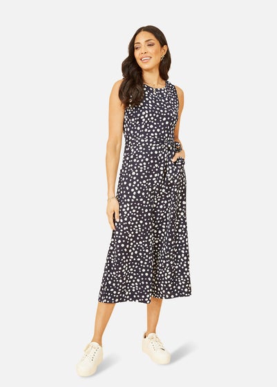 Mela Navy Blotch Print Culotte Jumpsuit