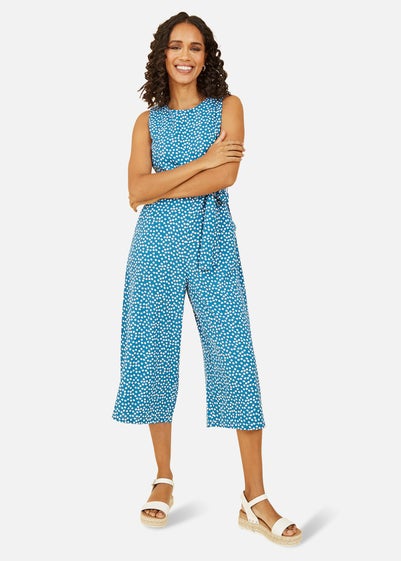 Mela Teal Ditsy Daisy Sleeveless Culotte Jumpsuit