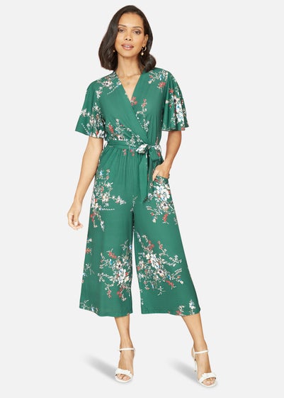 Mela Green Floral Print Jumpsuit With Angel Sleeves