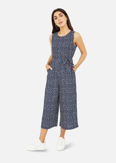 Mela Navy Ditsy Daisy Sleeveless Culotte Jumpsuit