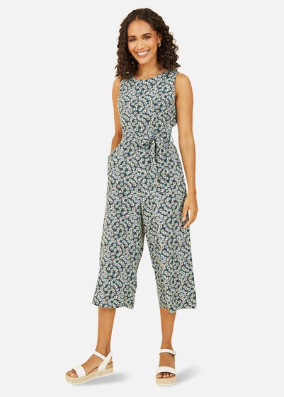 Mela Green Daisy Floral Print Culotte Jumpsuit