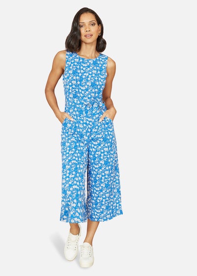 Mela Blue Ditsy Print Culotte Jumpsuit