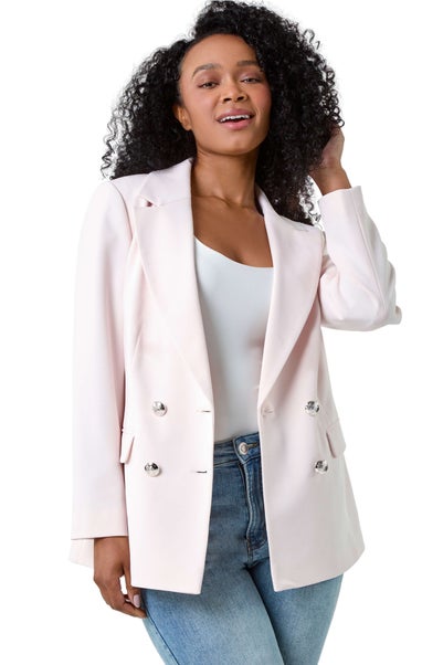 Roman Petite Light Pink Double Breasted Stretch Blazer