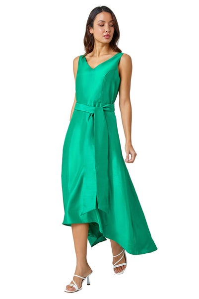 Roman Green Dipped Hem Fit & Flare Dress