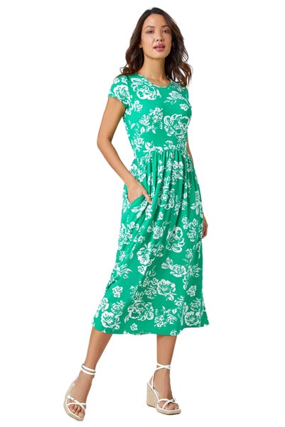 Roman Green Petite Floral Print Midi Dress - Matalan