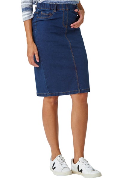 Roman Indigo Cotton Denim Stretch A line Skirt