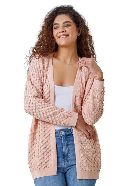 Roman Light Pink Cotton Blend Waffle Knit Cardigan