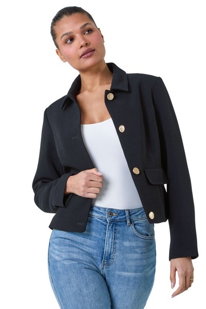 Roman Black Textured Button Detail Jacket