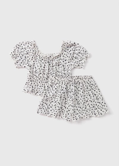 Girls Monochrome Floral Top & Short Set (7-13yrs)