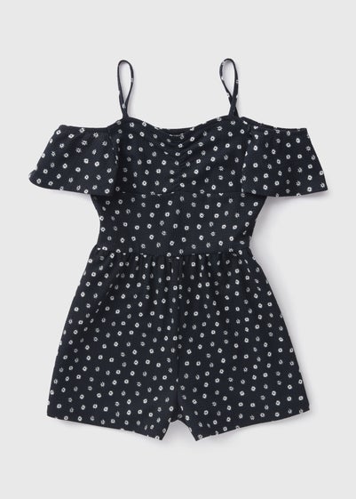 Girls Black Floral Playsuit (7-13yrs)