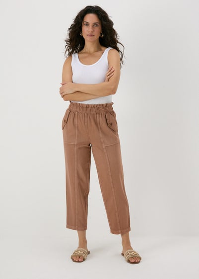 Brown Cotton Paperbag Trousers