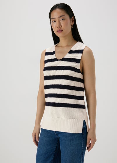 Navy Stripe Knitted V-Neck Vest