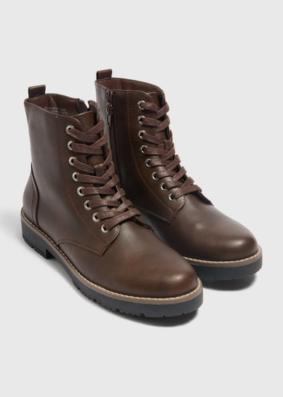 Soleflex Brown Lace Up Biker Boots