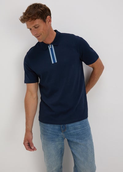 Navy Stripe Zip Polo Shirt