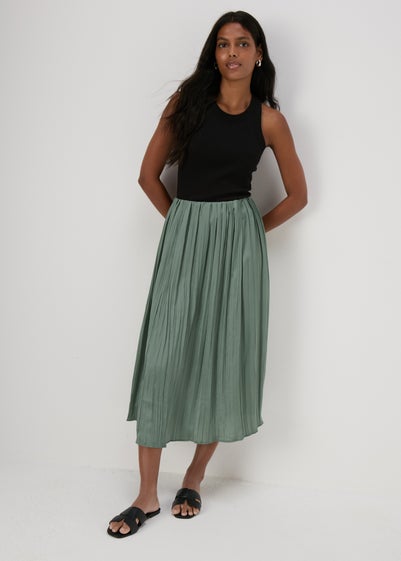 Green Crinkle Midi Skirt