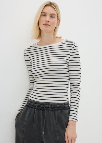 Cream Stripe Fitted Long Sleeve Top