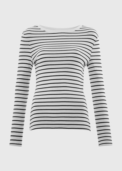 Cream Stripe Fitted Long Sleeve Top