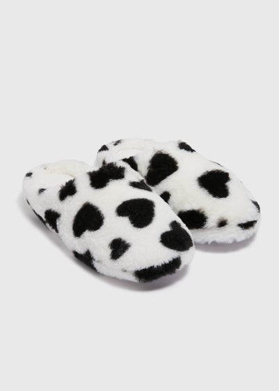 White Heart Print Slippers