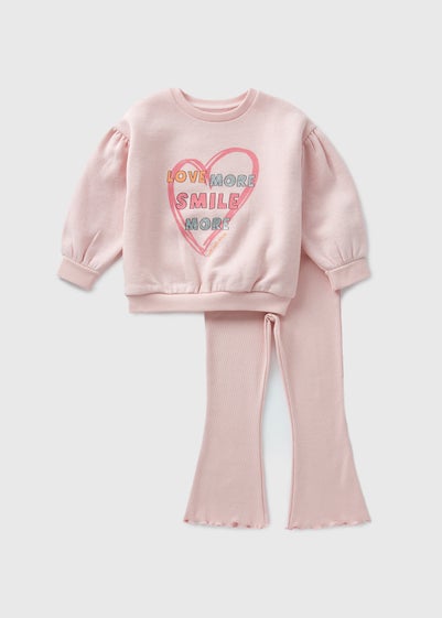 Girls Pink Love More Sweatshirt & Flare Legging Set (1-7yrs)