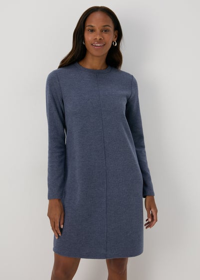 Navy Ribbed Sweater Dress