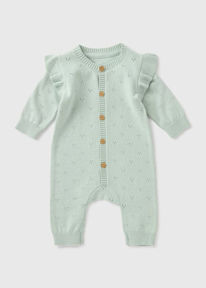 Baby Green Knitted Pointelle Romper (Newborn-23mths)