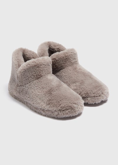 Grey Faux Fur Slipper Boots