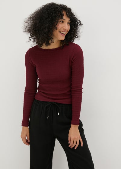 Burgundy Textured Long Sleeve Top