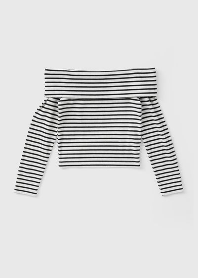 Girls White Striped Bardot Top (7-15yrs)