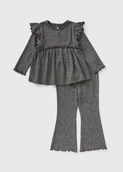 Girls Grey Ribbed Lurex Top & Flares Set (1-7yrs)