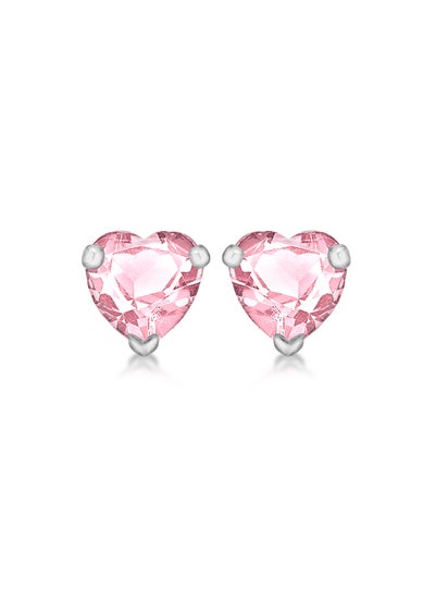 Golden Moments Sterling Silver Pink CZ Heart Stud Earrings