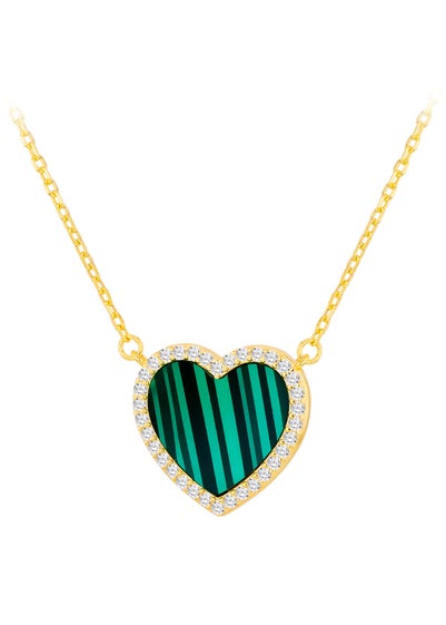 Golden Moments Yellow Gold Plated Heart Malachite and CZ Necklace